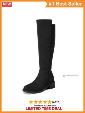 Knee High Stretch Tall Boots Square Toe Low Heel Side Zipper Womens